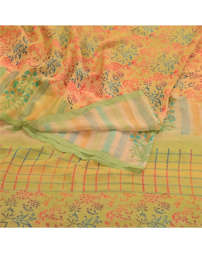 Sanskriti Vintage Sarees Pure Georgette Silk Block Printed Sari 5Yd Craft Fabric, PRG-11926-Multi-Printed Floral Design-Pure Georgette Silk-9