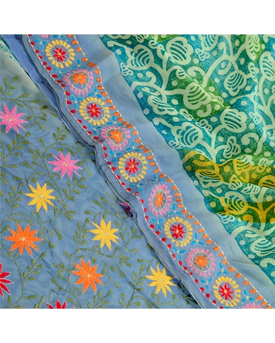 Sanskriti Vintage Sarees Blue Embroidery Pure Georgette Silk Printed Sari Fabric, PRG-11927-Blue-Printed Floral Design-Pure Georgette Silk-1