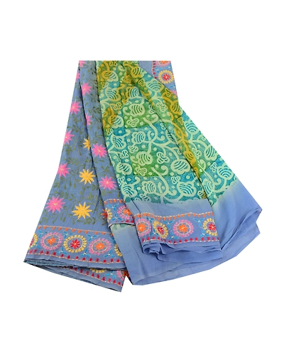 Sanskriti Vintage Sarees Blue Embroidery Pure Georgette Silk Printed Sari Fabric, PRG-11927-Blue-Printed Floral Design-Pure Georgette Silk-2