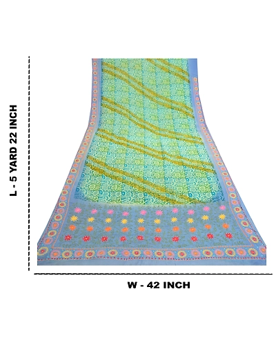 Sanskriti Vintage Sarees Blue Embroidery Pure Georgette Silk Printed Sari Fabric, PRG-11927-Blue-Printed Floral Design-Pure Georgette Silk-3