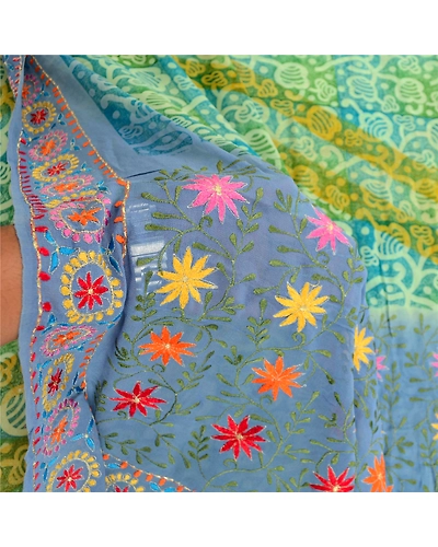 Sanskriti Vintage Sarees Blue Embroidery Pure Georgette Silk Printed Sari Fabric, PRG-11927-Blue-Printed Floral Design-Pure Georgette Silk-4