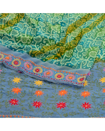 Sanskriti Vintage Sarees Blue Embroidery Pure Georgette Silk Printed Sari Fabric, PRG-11927-Blue-Printed Floral Design-Pure Georgette Silk-7