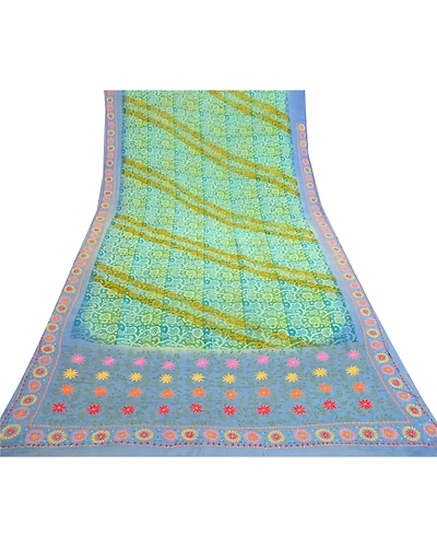 Sanskriti Vintage Sarees Blue Embroidery Pure Georgette Silk Printed Sari Fabric, PRG-11927-Blue-Printed Floral Design-Pure Georgette Silk-8