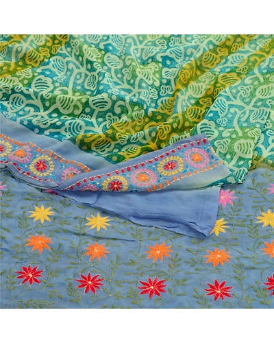 Sanskriti Vintage Sarees Blue Embroidery Pure Georgette Silk Printed Sari Fabric, PRG-11927-Blue-Printed Floral Design-Pure Georgette Silk-9