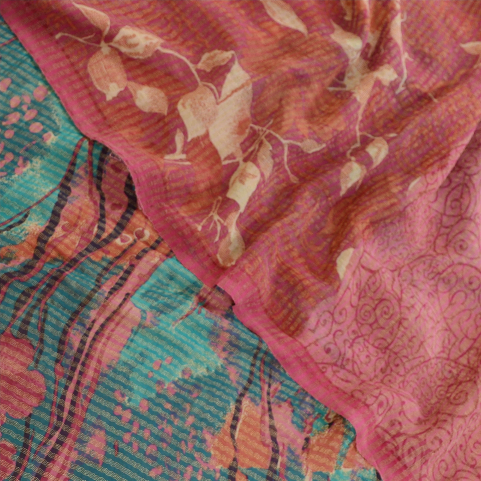 Sanskriti Vintage Sarees Pink Pure Georgette Silk Printed Zari Woven Sari Fabric, PRG-11941-Dusty Pink-Printed Floral Design-Pure Georgette Silk-1