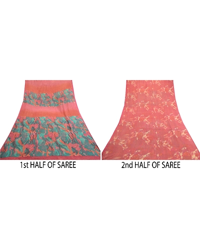 Sanskriti Vintage Sarees Pink Pure Georgette Silk Printed Zari Woven Sari Fabric, PRG-11941-Dusty Pink-Printed Floral Design-Pure Georgette Silk-5