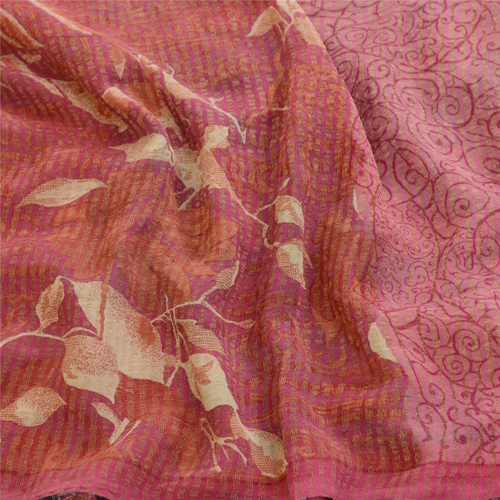 Sanskriti Vintage Sarees Pink Pure Georgette Silk Printed Zari Woven Sari Fabric, PRG-11941-Dusty Pink-Printed Floral Design-Pure Georgette Silk-6