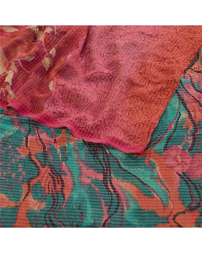 Sanskriti Vintage Sarees Pink Pure Georgette Silk Printed Zari Woven Sari Fabric, PRG-11941-Dusty Pink-Printed Floral Design-Pure Georgette Silk-7