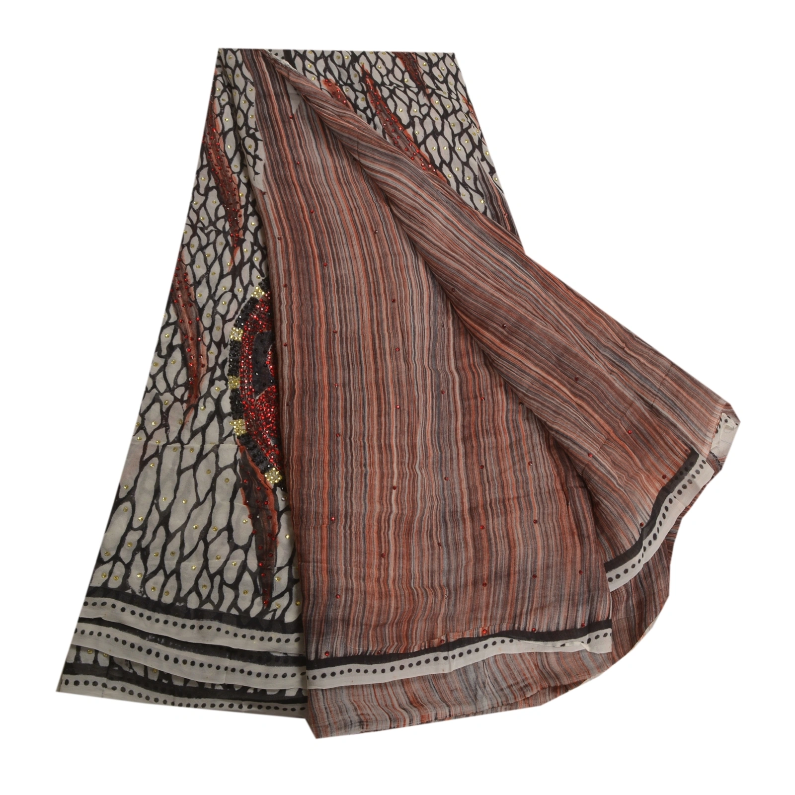 Sanskriti Vintage Sarees Brown Hand Beaded Pure Georgette Silk Print Sari Fabric, PRG-11946-Brown-Printed Floral Design-Pure Georgette Silk-2