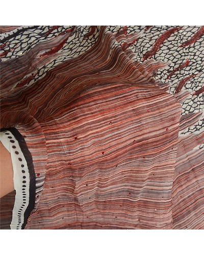 Sanskriti Vintage Sarees Brown Hand Beaded Pure Georgette Silk Print Sari Fabric, PRG-11946-Brown-Printed Floral Design-Pure Georgette Silk-4