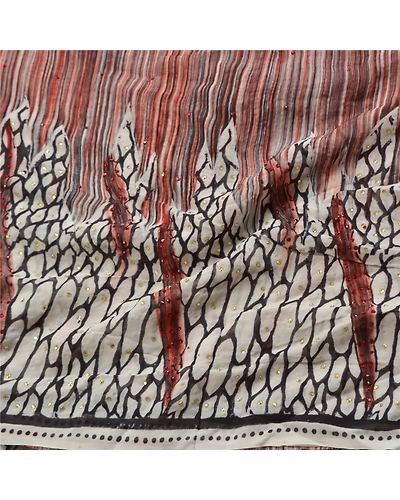 Sanskriti Vintage Sarees Brown Hand Beaded Pure Georgette Silk Print Sari Fabric, PRG-11946-Brown-Printed Floral Design-Pure Georgette Silk-6