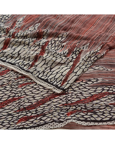 Sanskriti Vintage Sarees Brown Hand Beaded Pure Georgette Silk Print Sari Fabric, PRG-11946-Brown-Printed Floral Design-Pure Georgette Silk-7