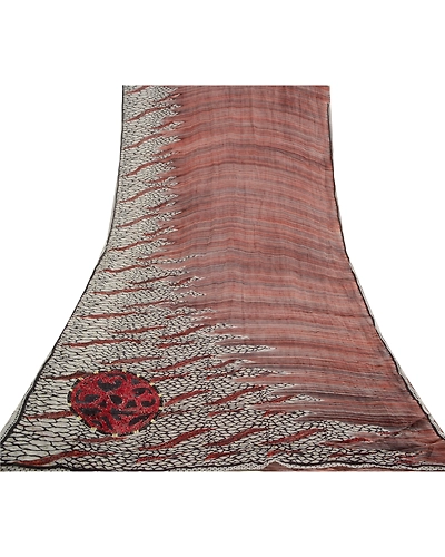 Sanskriti Vintage Sarees Brown Hand Beaded Pure Georgette Silk Print Sari Fabric, PRG-11946-Brown-Printed Floral Design-Pure Georgette Silk-8