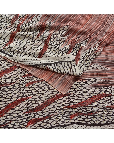 Sanskriti Vintage Sarees Brown Hand Beaded Pure Georgette Silk Print Sari Fabric, PRG-11946-Brown-Printed Floral Design-Pure Georgette Silk-9
