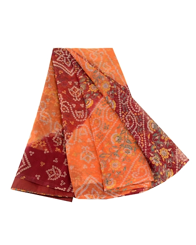 Sanskriti Vintage Sarees Purple Bandhani Printed Chiffon Sari 5Yd Craft Fabric, PRG-11961-Purple-Printed Floral Design-Poly Chiffon-2