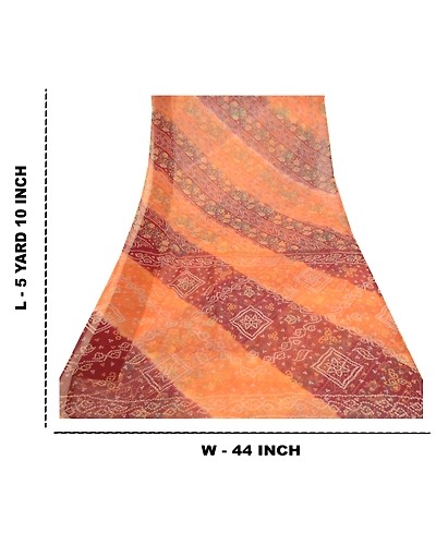 Sanskriti Vintage Sarees Purple Bandhani Printed Chiffon Sari 5Yd Craft Fabric, PRG-11961-Purple-Printed Floral Design-Poly Chiffon-3