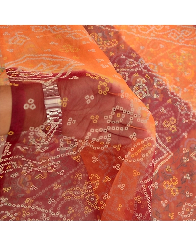 Sanskriti Vintage Sarees Purple Bandhani Printed Chiffon Sari 5Yd Craft Fabric, PRG-11961-Purple-Printed Floral Design-Poly Chiffon-4