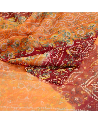 Sanskriti Vintage Sarees Purple Bandhani Printed Chiffon Sari 5Yd Craft Fabric, PRG-11961-Purple-Printed Floral Design-Poly Chiffon-7