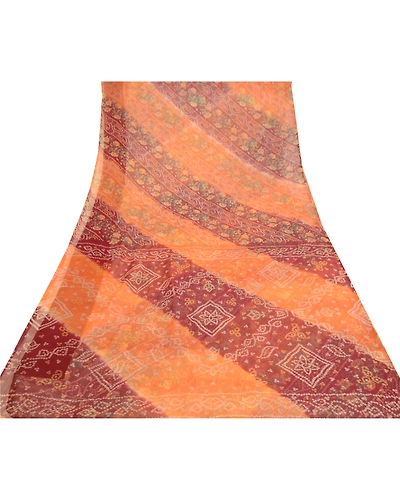 Sanskriti Vintage Sarees Purple Bandhani Printed Chiffon Sari 5Yd Craft Fabric, PRG-11961-Purple-Printed Floral Design-Poly Chiffon-8