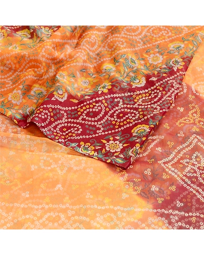 Sanskriti Vintage Sarees Purple Bandhani Printed Chiffon Sari 5Yd Craft Fabric, PRG-11961-Purple-Printed Floral Design-Poly Chiffon-9