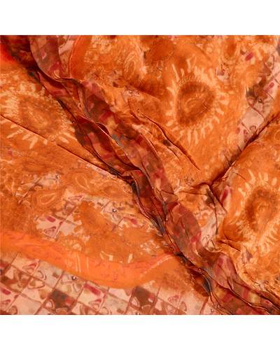 Sanskriti Vintage Sarees Red Printed Pure Georgette Silk Sari Soft Craft Fabric, PRG-11974-Red-Printed Floral Design-Pure Georgette Silk-1