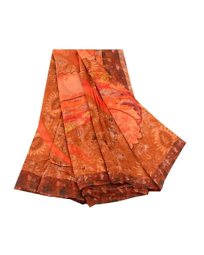 Sanskriti Vintage Sarees Red Printed Pure Georgette Silk Sari Soft Craft Fabric, PRG-11974-Red-Printed Floral Design-Pure Georgette Silk-2