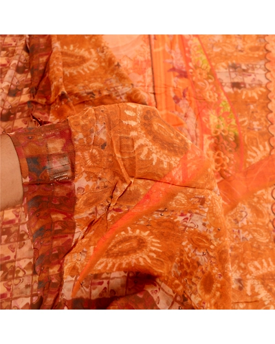 Sanskriti Vintage Sarees Red Printed Pure Georgette Silk Sari Soft Craft Fabric, PRG-11974-Red-Printed Floral Design-Pure Georgette Silk-4