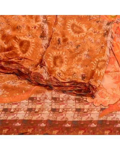 Sanskriti Vintage Sarees Red Printed Pure Georgette Silk Sari Soft Craft Fabric, PRG-11974-Red-Printed Floral Design-Pure Georgette Silk-7