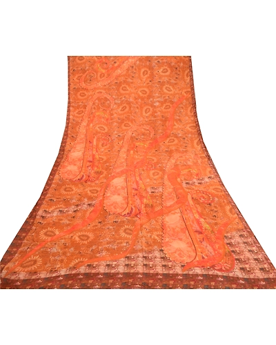 Sanskriti Vintage Sarees Red Printed Pure Georgette Silk Sari Soft Craft Fabric, PRG-11974-Red-Printed Floral Design-Pure Georgette Silk-8