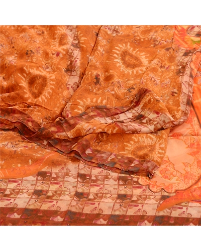 Sanskriti Vintage Sarees Red Printed Pure Georgette Silk Sari Soft Craft Fabric, PRG-11974-Red-Printed Floral Design-Pure Georgette Silk-9