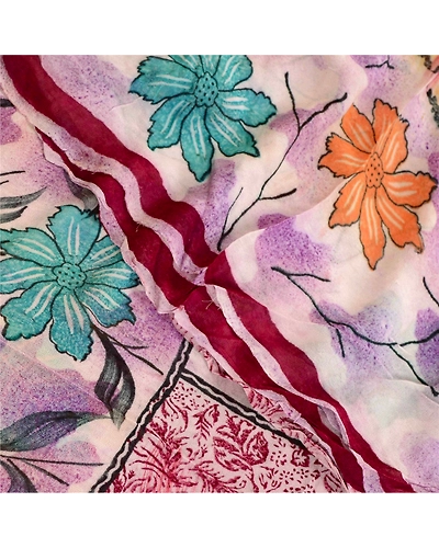 Sanskriti Vintage Sarees Purple Blend Georgette Printed Sari Soft Craft Fabric, PRG-11983-Purple-Printed Floral Design-Blend Georgette-1