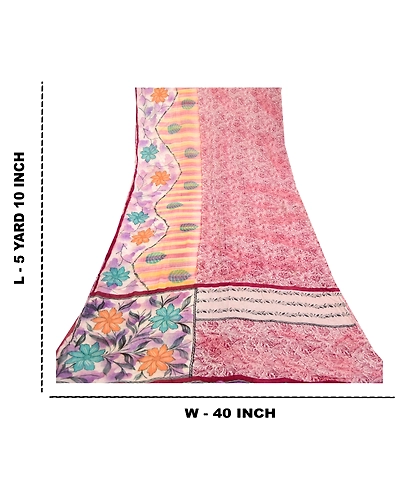 Sanskriti Vintage Sarees Purple Blend Georgette Printed Sari Soft Craft Fabric, PRG-11983-Purple-Printed Floral Design-Blend Georgette-4