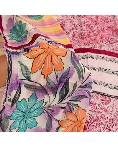 Sanskriti Vintage Sarees Purple Blend Georgette Printed Sari Soft Craft Fabric, PRG-11983-Purple-Printed Floral Design-Blend Georgette-5