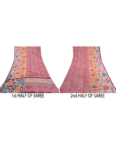 Sanskriti Vintage Sarees Purple Blend Georgette Printed Sari Soft Craft Fabric, PRG-11983-Purple-Printed Floral Design-Blend Georgette-6