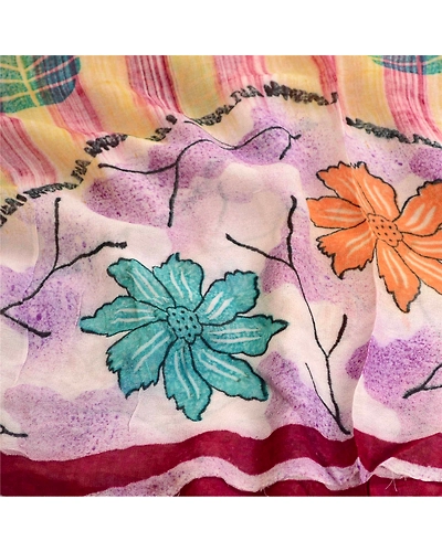 Sanskriti Vintage Sarees Purple Blend Georgette Printed Sari Soft Craft Fabric, PRG-11983-Purple-Printed Floral Design-Blend Georgette-7