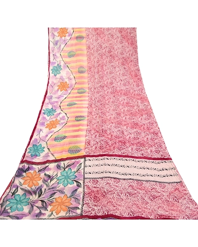 Sanskriti Vintage Sarees Purple Blend Georgette Printed Sari Soft Craft Fabric, PRG-11983-Purple-Printed Floral Design-Blend Georgette-9