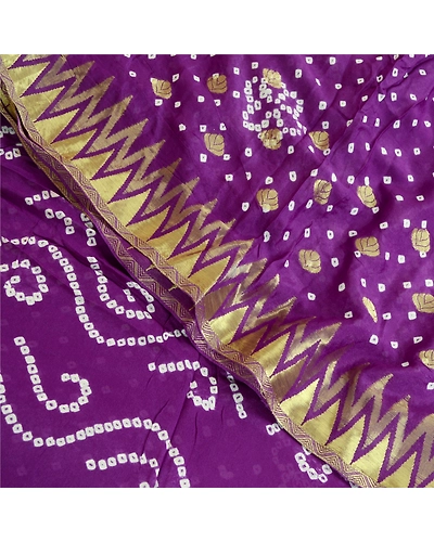 Sanskriti Vintage Sarees Purple Bandhani Printed Blend Georgette Sari 5Yd Fabric, PRG-11985-Purple-Printed Floral Design-Blend Georgette-1
