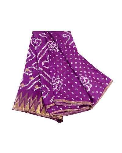 Sanskriti Vintage Sarees Purple Bandhani Printed Blend Georgette Sari 5Yd Fabric, PRG-11985-Purple-Printed Floral Design-Blend Georgette-2