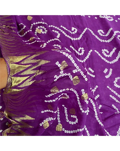 Sanskriti Vintage Sarees Purple Bandhani Printed Blend Georgette Sari 5Yd Fabric, PRG-11985-Purple-Printed Floral Design-Blend Georgette-4