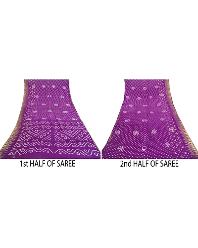 Sanskriti Vintage Sarees Purple Bandhani Printed Blend Georgette Sari 5Yd Fabric, PRG-11985-Purple-Printed Floral Design-Blend Georgette-5