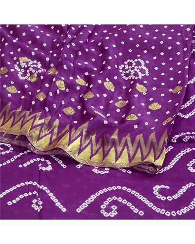 Sanskriti Vintage Sarees Purple Bandhani Printed Blend Georgette Sari 5Yd Fabric, PRG-11985-Purple-Printed Floral Design-Blend Georgette-7