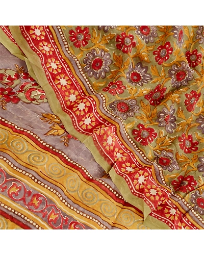 Sanskriti Vintage Sarees Multi Block Print Pure Georgette Silk Sari Craft Fabric, PRG-12016-Multi-Printed Floral Design-Pure Georgette Silk-1