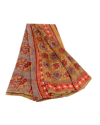 Sanskriti Vintage Sarees Multi Block Print Pure Georgette Silk Sari Craft Fabric, PRG-12016-Multi-Printed Floral Design-Pure Georgette Silk-2