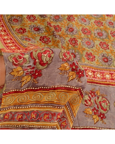 Sanskriti Vintage Sarees Multi Block Print Pure Georgette Silk Sari Craft Fabric, PRG-12016-Multi-Printed Floral Design-Pure Georgette Silk-4