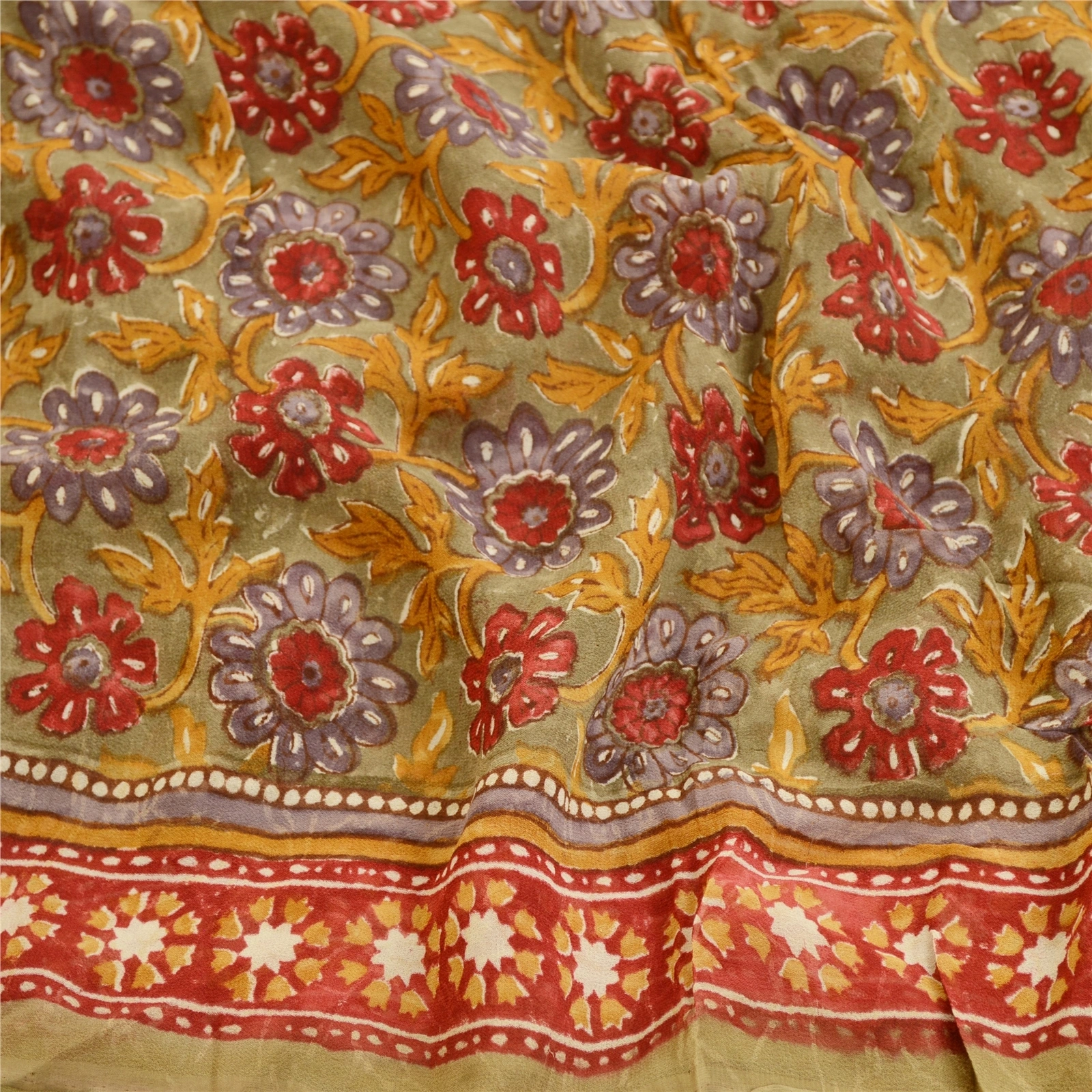 Sanskriti Vintage Sarees Multi Block Print Pure Georgette Silk Sari Craft Fabric, PRG-12016-Multi-Printed Floral Design-Pure Georgette Silk-6