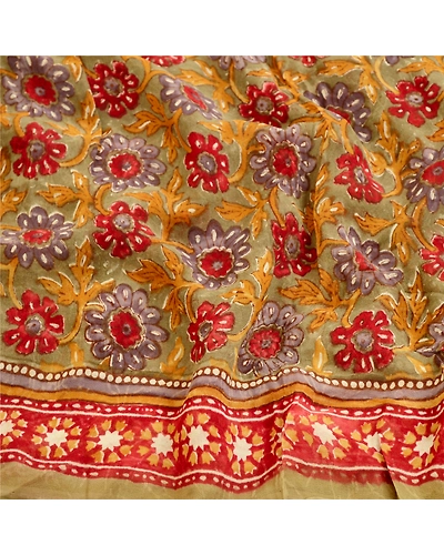 Sanskriti Vintage Sarees Multi Block Print Pure Georgette Silk Sari Craft Fabric, PRG-12016-Multi-Printed Floral Design-Pure Georgette Silk-6