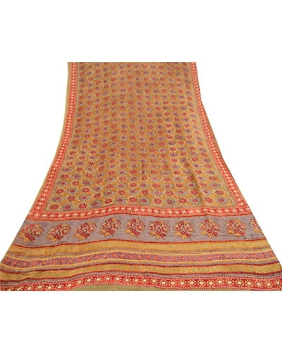 Sanskriti Vintage Sarees Multi Block Print Pure Georgette Silk Sari Craft Fabric, PRG-12016-Multi-Printed Floral Design-Pure Georgette Silk-8