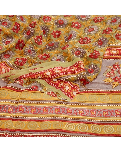 Sanskriti Vintage Sarees Multi Block Print Pure Georgette Silk Sari Craft Fabric, PRG-12016-Multi-Printed Floral Design-Pure Georgette Silk-9