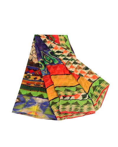 Sanskriti Vintage Sarees From India Multi Blend Georgette Printed Sari Fabric, PRG-12018-Multi-Printed Floral Design-Blend Georgette-2
