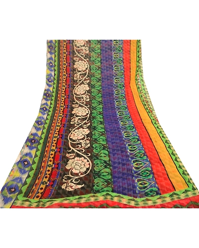 Sanskriti Vintage Sarees From India Multi Blend Georgette Printed Sari Fabric, PRG-12018-Multi-Printed Floral Design-Blend Georgette-8